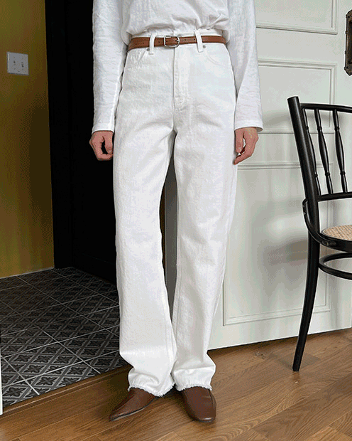White cotton denim pants