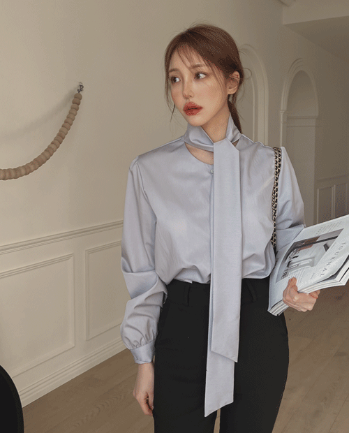 Silky scarf tie blouse ( 3color )