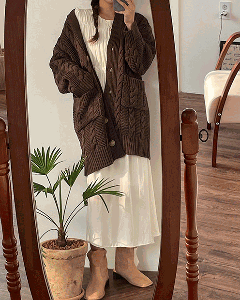 [sale] Twisted knit long cardigan ( 3 color )
