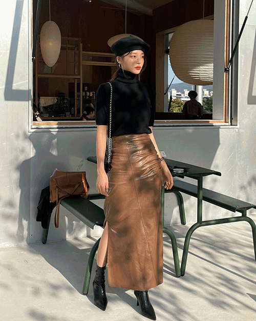 Bomi shirring leather skirt ( 2 color )